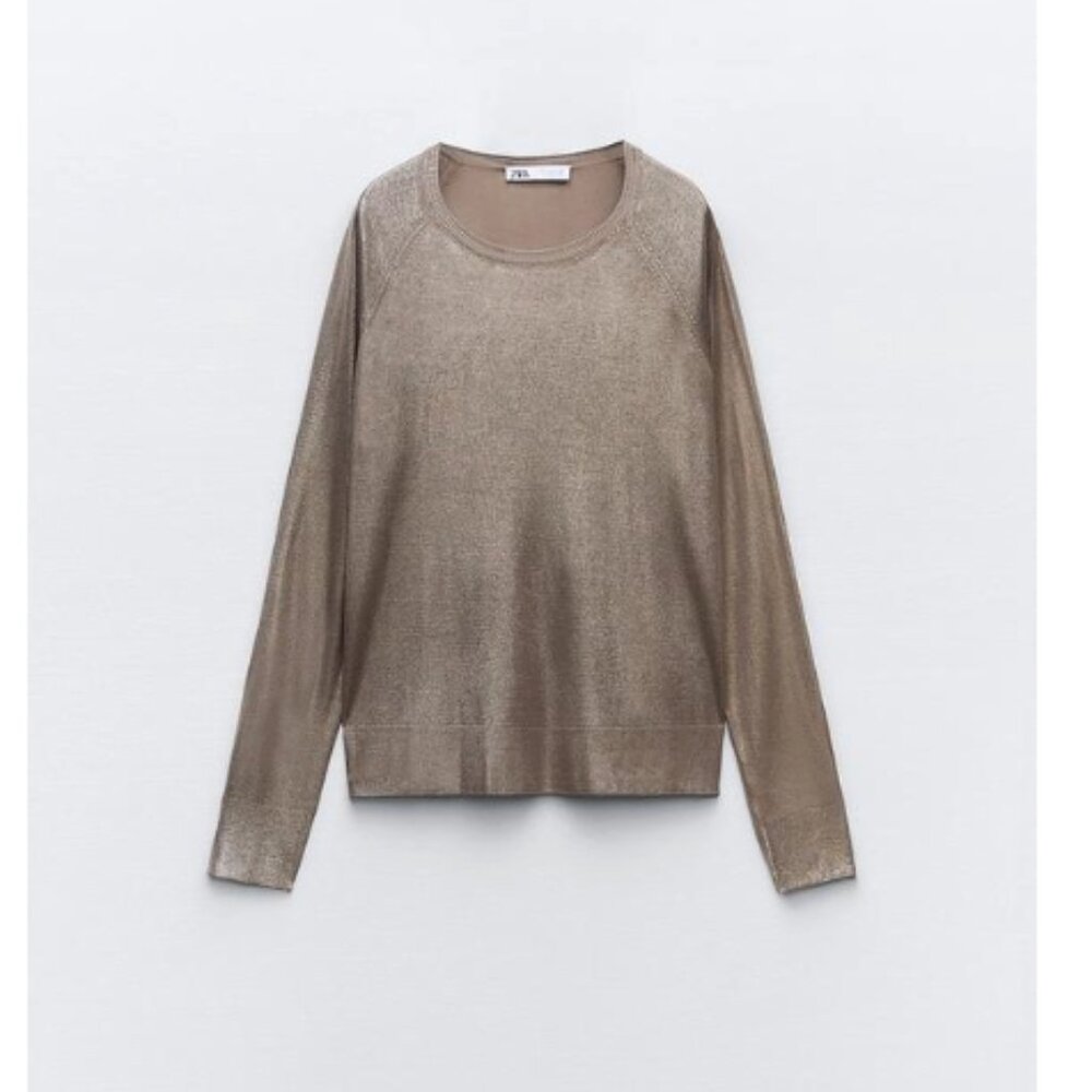 Zara Foil Fine Knit Sweater (Bronze) Never Worn- Tags still on!